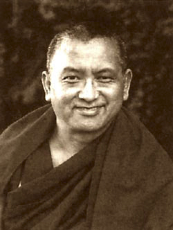 Black and white portrait of Lama Zopa Rinpoche, date and location unknown.