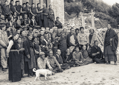Lama Zopa Rinpoche with students at Lawudo Retreat Centre, Nepal, 1977.