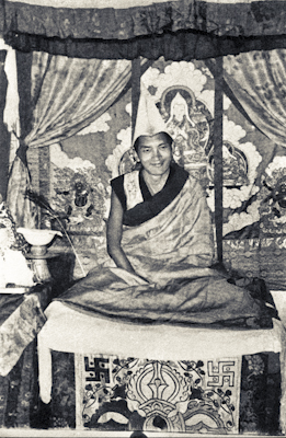 Lama Zopa Rinpoche at the enthronement of Yangsi Rinpoche, Kopan Monastery, Nepal, January 1975.