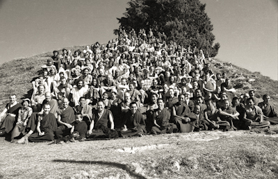 Group photo at the end of the Ninth Meditation Course, Kopan Monastery, Nepal, 1976.