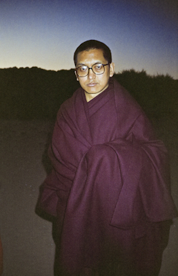 Lama Zopa Rinpoche at the beach, Adelaide, Australia, 1983.