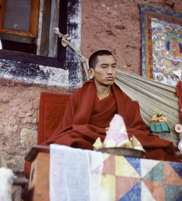 Lama Zopa Rinpoche at Lawudo Retreat Centre, Solu Khumbu, Nepal, 1979. Photo: Georges Luneau.