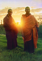 Lama Zopa Rinpoche and Lama Yeshe at dawn on Saka Dawa, Chenrezig Institute, Australia, 1975. Photo by Nick Ribush.