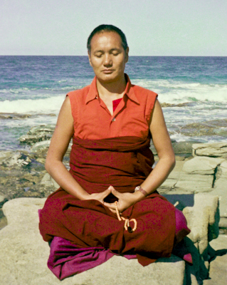 Lama meditating by the ocean, Australia, 1974