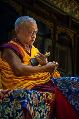 Lama Zopa Rinpoche doing Lama Chöpa puja at Istituto Lama Tzong Khapa, Pomaia, Italy, June 2014. Photo: Piero Sirianni.