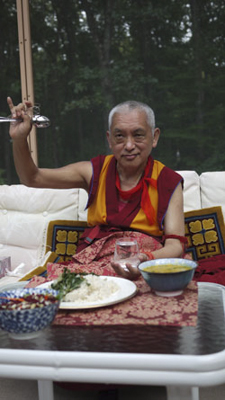 Lama Zopa Rinpoche in LYWA's backyard, Lincoln, Massachusetts, 2010.