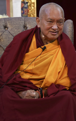Lama Zopa Rinpoche teaching at the Great Stupa of Universal Compassion, Bendigo, Australia, September 2014.