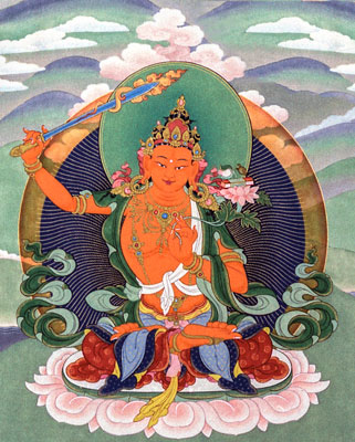 Manjushri, the buddha of wisdom. Painting by Peter Iseli.