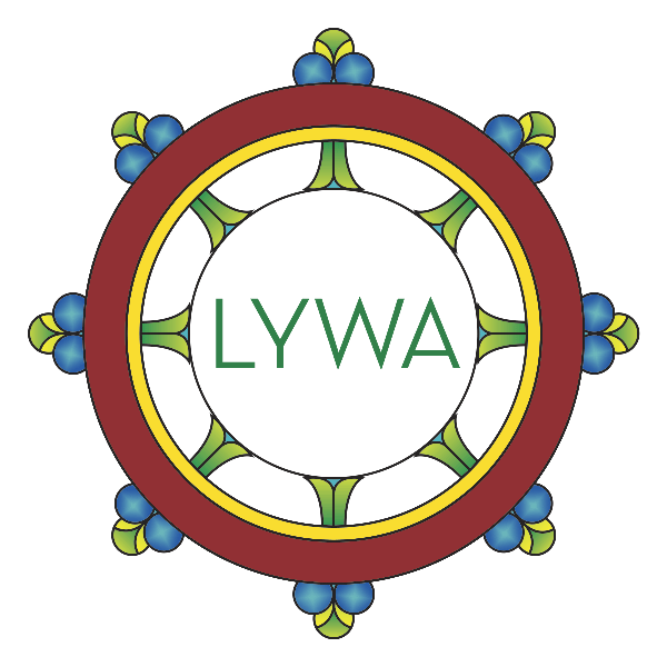 Lama Yeshe Wisdom Archive logo, a dharma wheel with LYWA in the middle.