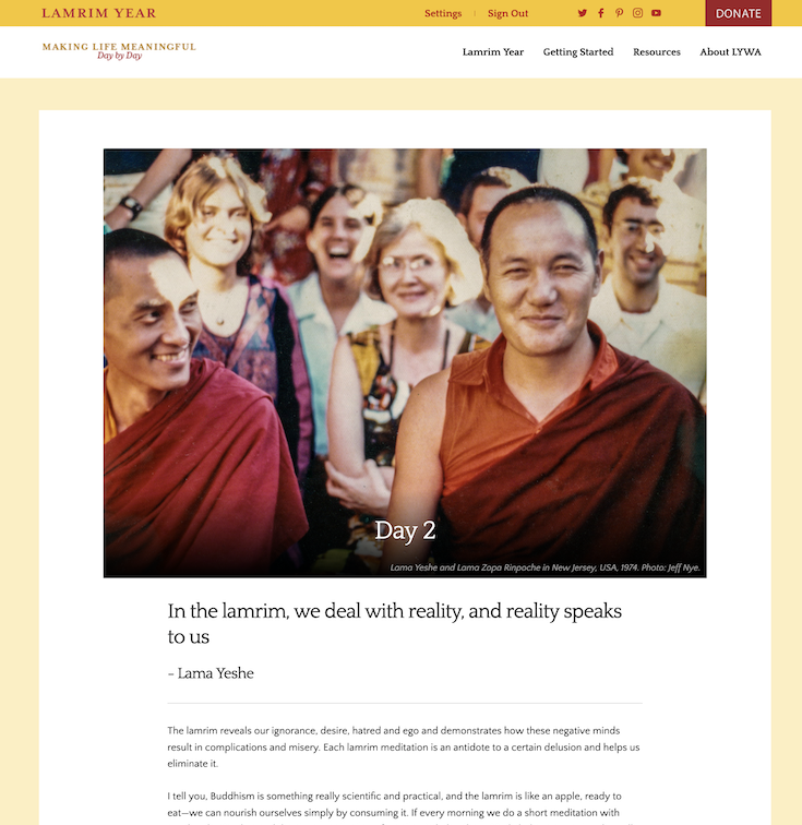 Screenshot of Day 2 from Lamrim Year Companion