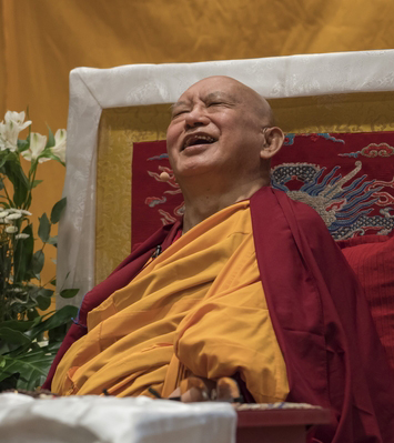 Lama Zopa Rinpoche teaching in Madrid, Spain, October 2018. Photo: Lobsang Sherab.