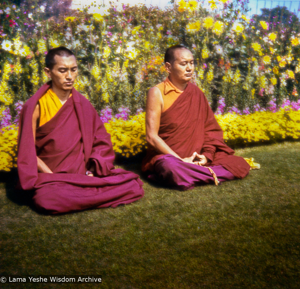 Rinpoche and Lama meditating, Delhi,1975