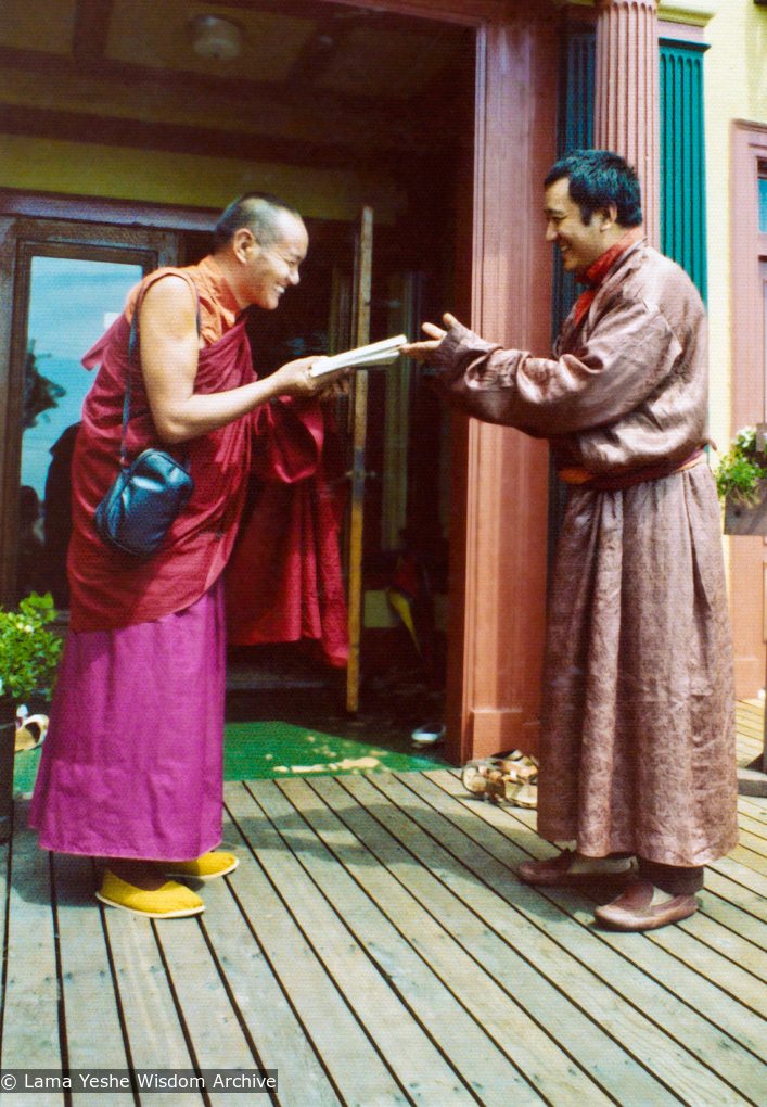 Lama Yeshe meeting Tarthang Tulku, 1974