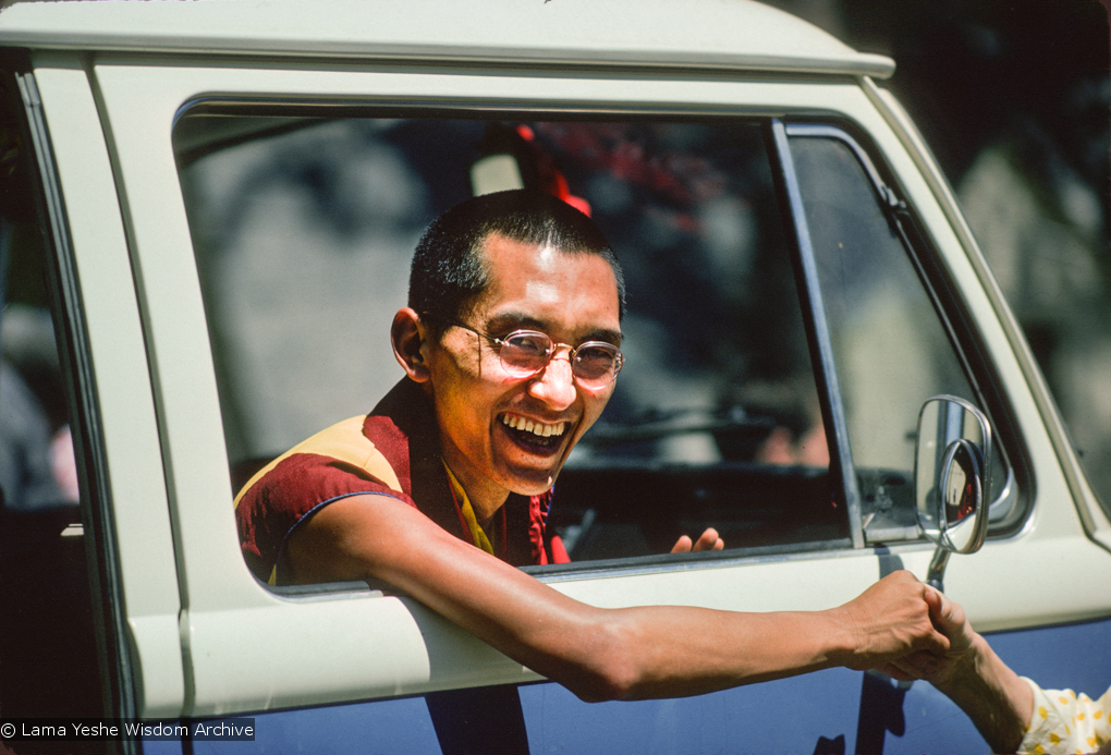 Rinpoche in the van, Lake Arrowhead, 1975