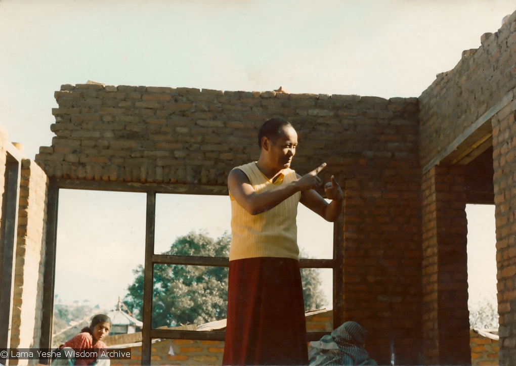 Lama supervising construction, Kopan, 1974