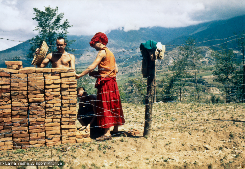 The first bricks to build Kopan Monastery, 1971