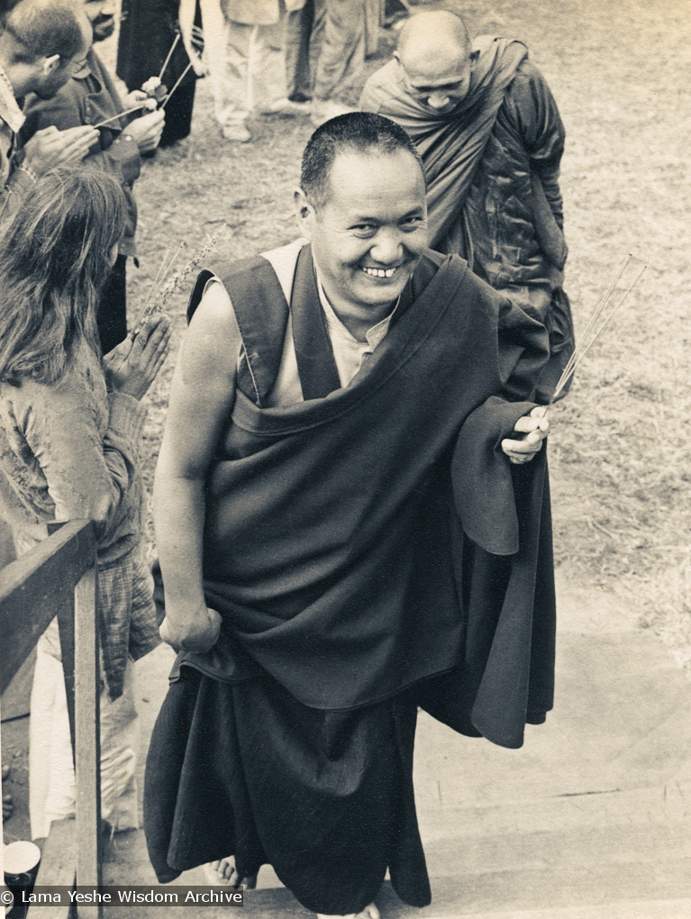 Lama entering the gompa with Somdet, 1975