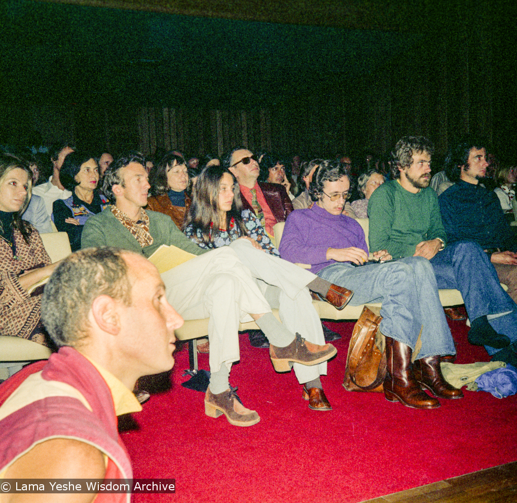 Audience at Lama Yeshe talk, 1975
