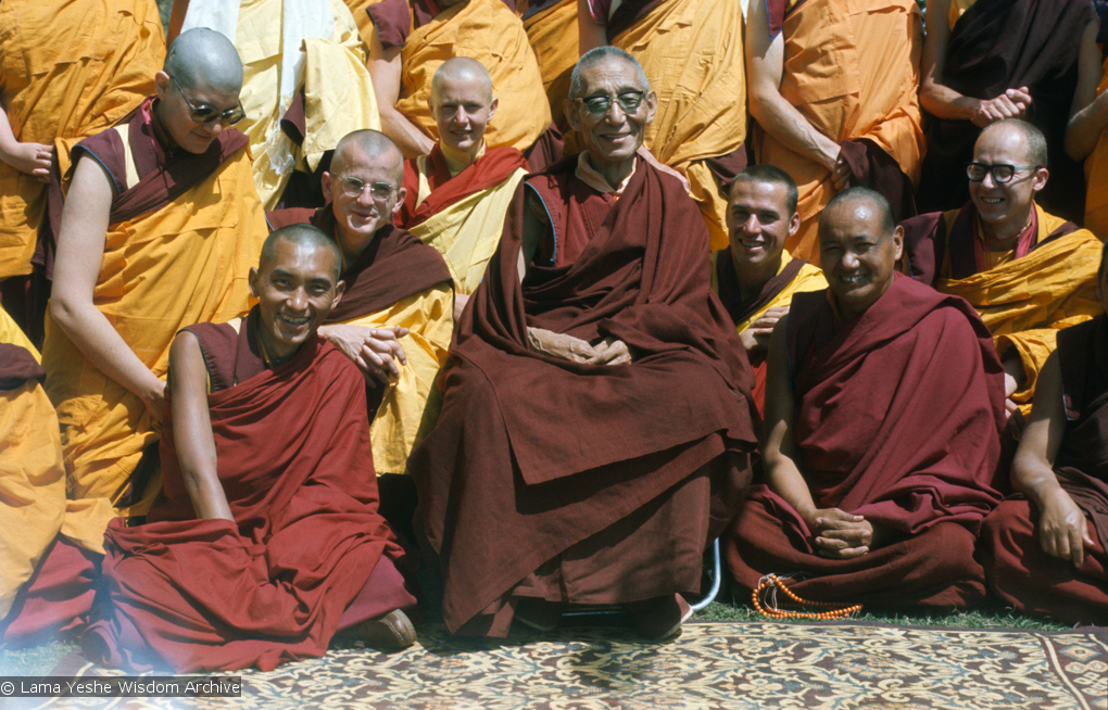 Ordination group with HH Trijang Rinpoche, 1976