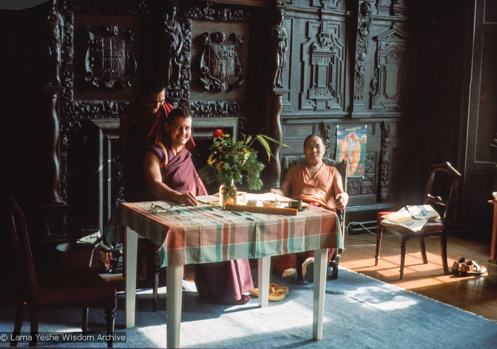 Lama and Rinpoche  with Marcel Bertels in the Oak Room, 1976