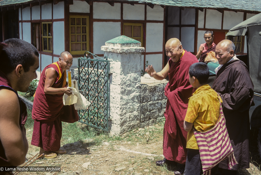 Lama welcomes Kyabje Ling Rinpoche to Tushita, 1982