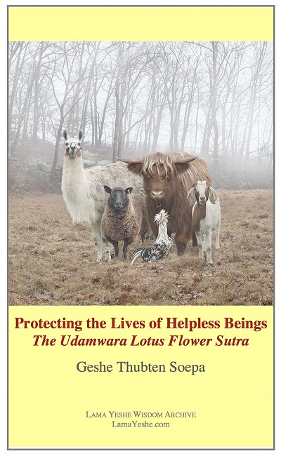 Ebook cover of Protecting the Lives of Helpless Beings: The Udamwara Lotus Flower, by Geshe Thubten Soepa.