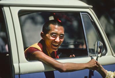 Rinpoche in the van, Lake Arrowhead, 1975