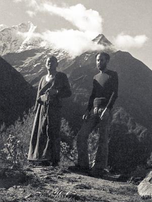 Lama and Nick on the Hill to Namche, 1973.