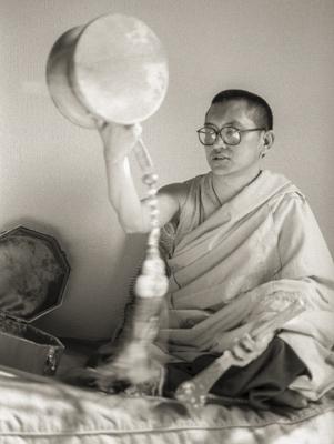 Rinpoche Playing Chod Drum, 1983