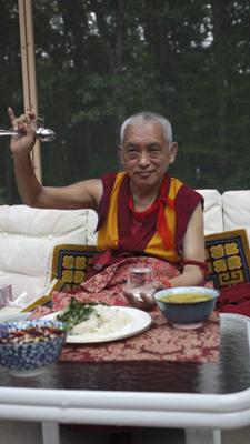 Lama Zopa Rinpoche in LYWA's backyard, Lincoln, Massachusetts, 2010.