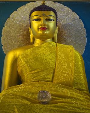 Photograph of the Shakyamuni Buddha statue at the Mahabodhi Temple.