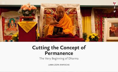 Title image for the multimedia presentation “Cutting the Concept of Permanence” featuring Lama Zopa Rinpoche.