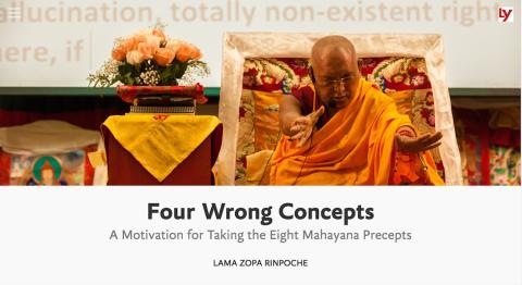 Title image for the multimedia presentation “Four Wrong Concepts” featuring Lama Zopa Rinpoche.