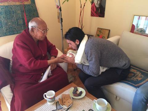 Tenzin Ösel Hita with Geshe Lobsang Tengye at Institut Vajra Yogini, France, February 2017.