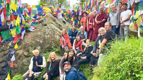 Pilgrims outside Padmasambhava's cave, Rewalsar (Tso Pema), Himachal Pradesh, India, July 2023.