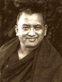 Black and white portrait of Lama Zopa Rinpoche, date and location unknown.