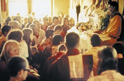 Lama Zopa Rinpoche teaching during the Fourth Meditation Course, Kopan Monastery, Nepal, 1973.