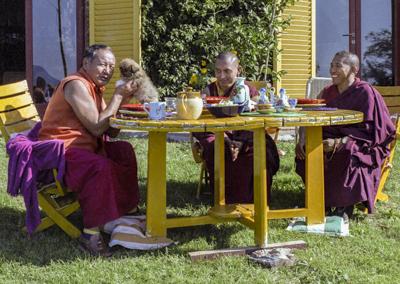 With little Yeshe, Rinpoche and Geshe Jampa Gyatso, ILTK, 1983