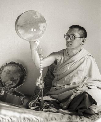 Rinpoche Playing Chod Drum, 1983