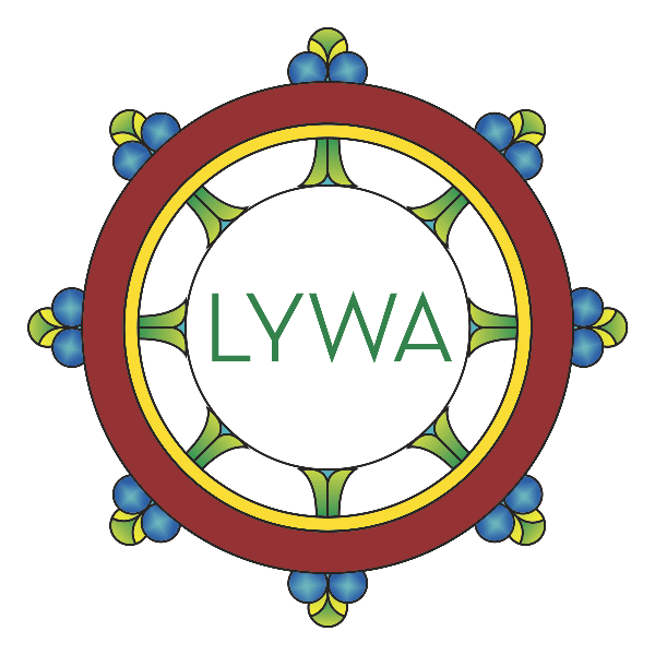 Lama Yeshe Wisdom Archive logo, a dharma wheel with LYWA in the middle.