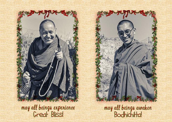 Christmas card with images of Lama Yeshe and Lama Zopa Rinpoche.
