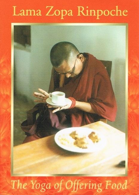 Ebook cover of The Yoga of Offering Food, by Lama Zopa Rinpoche, featuring an image of Rinpoche blessing food and drink.