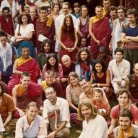 Group photo with Geshe Rabten, Tushita, 1975